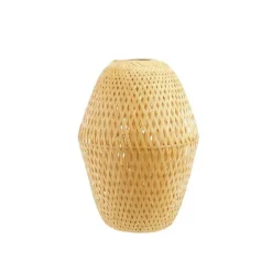 Abat jour oval tressé coloris bois en bambou - 25 x 25 x 35 cm