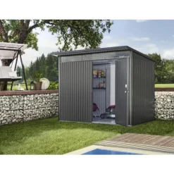 Abri de jardin AvantGarde simple porte acier taille A5 gris foncé 260x220x218 cm