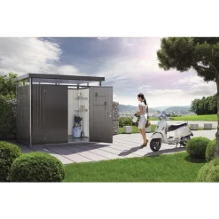 Abri de jardin HighLine taille H2 double porte Acier galvanisé Gris foncé 275x195x222 cm