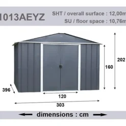 Abri de jardin métal sans plancher coloris anthracite Yardmaster Trigano - 10,76 m²