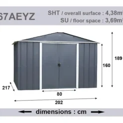 Abri de jardin métal sans plancher coloris anthracite Yardmaster Trigano - 4,4 m²