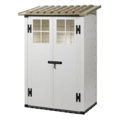 Abri de jardin mural arrière en résine beige Foresta Evo - 95 x 139 x 201 cm