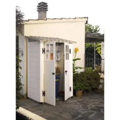 Abri de jardin mural arrière en résine beige Foresta Evo - 95 x 139 x 201 cm