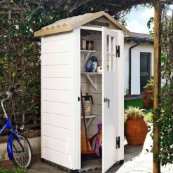 Abri de jardin mural en résine beige Foresta Evo - 96,5 x 96,5 x 203 cm