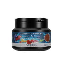 Aliment complet pour guppy, platy et molly granulés coloris multicolore Neptus renforcement des couleurs – 100 ml