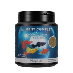 Aliment complet pour guppy, platy et molly granulés coloris multicolore Neptus – 200 ml