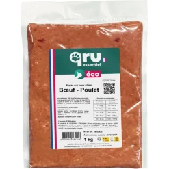 Aliment cru pour chien repas bœuf Qru Essentiel congelé - 1 kg