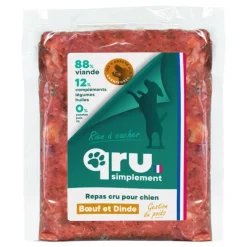 Aliment cru pour chien repas haché dinde Qru Simplement congelé - 450 g