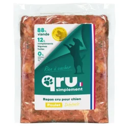 Aliment cru pour chien repas haché poulet Qru Simplement congelé - 450 g