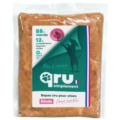 Aliment cru pour chien repas haché bœuf et dinde Qru Simplement congelé - 450 g