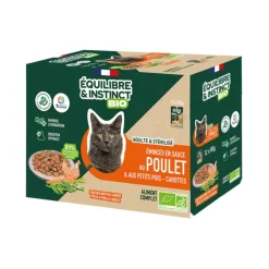 Aliment humide pour chat adulte bio poulet petits pois carottes Équilibre & Instinct - 12 x 85 g