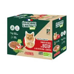 Aliment humide pour chat adulte bio bœuf petits pois carottes Équilibre & Instinct - 12 x 85 g