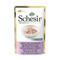 Aliment humide pour chat thon et poulet avec jambon sachet en gelée Schesir - 85 g