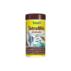 Aliment pour poissons d’ornement TetraMin granules. La boite de 250 ml