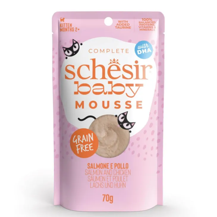 Alimentation humide pour chaton saumon et poulet Lifestage Velvet mousse Schesir Baby - 70 g
