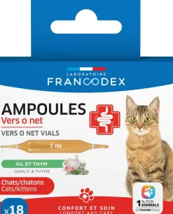 Ampoules confort intestinal pour chat et chaton ail et thym Francodex Vers O Net - x 18 de 1 ml