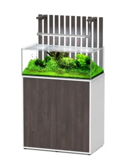 Aquarium + meuble bois/blanc avec LED RGB Shallow - 80 x 45 x 30 cm