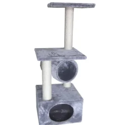Arbre à chat avec panier et griffoir coloris gris Rodo - 110 cm