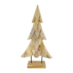 Arbre de Noël en bois de teck naturel sur pied - 32 x 12 x 58 cm