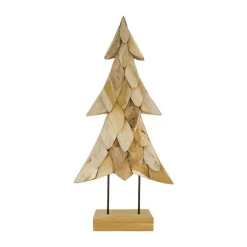 Arbre de Noël en bois de teck naturel sur pied - 38 x 14 x 78 cm