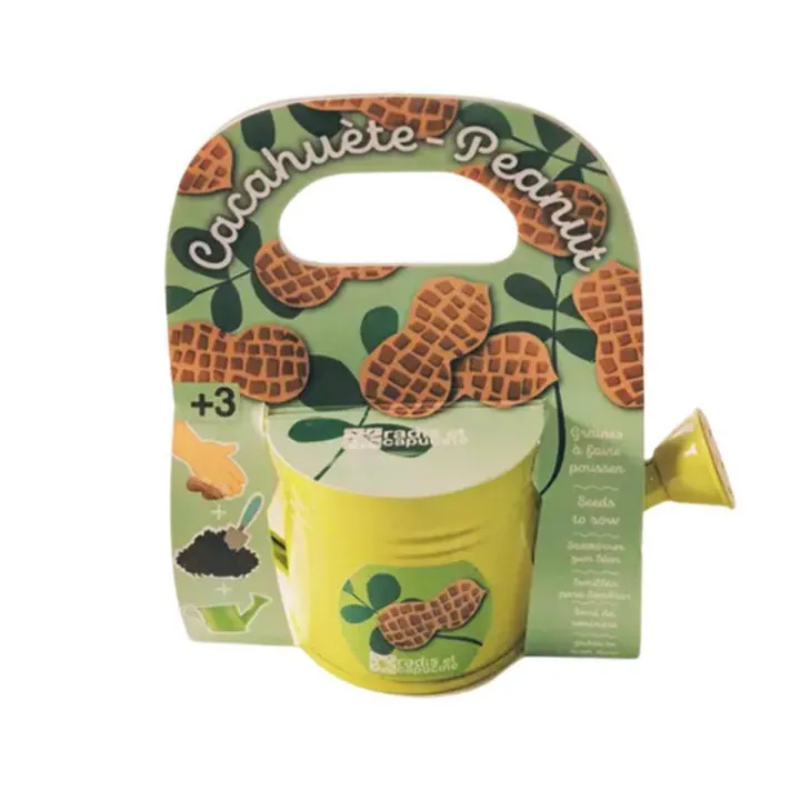 Arrosoir en zinc vert avec graines de cacahuètes Radis et Capucine