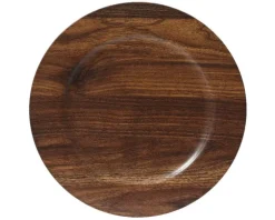 Assiette décorative en polypropylène aspect bois brun - Ø 33 cm