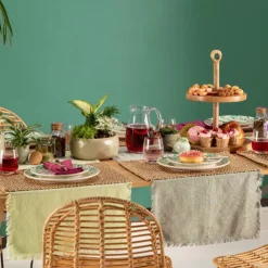 Assiette plate coloris vert en céramique motifs feuillages Natura - Ø 27,5 cm