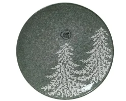Assiette plate décor sapins coloris vert en grès - Ø 27 cm