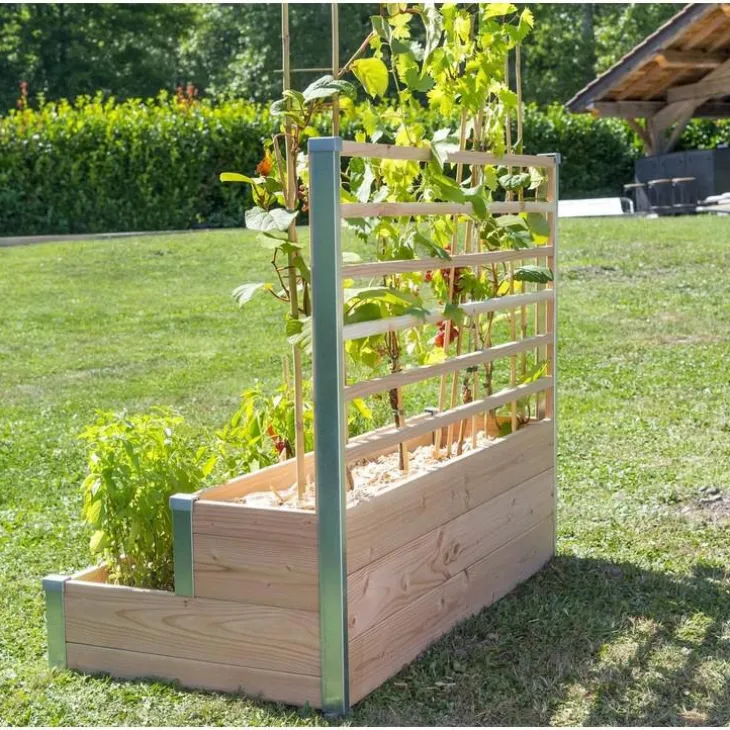 Bac de jardinage à 2 étages en bois avec treillis Mon Petit Potager gamme Design - 125 x 60 x 100 cm