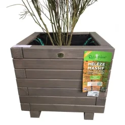 Bac Madrier carré mélèze cérusé gris 40x40x35,5 cm