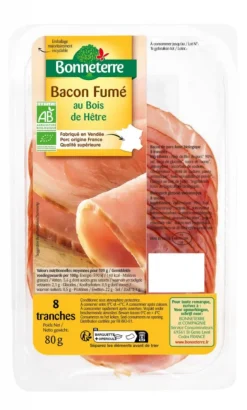 Bacon bio fumé au bois de hêtre 8 tranches Bonneterre – 80 g