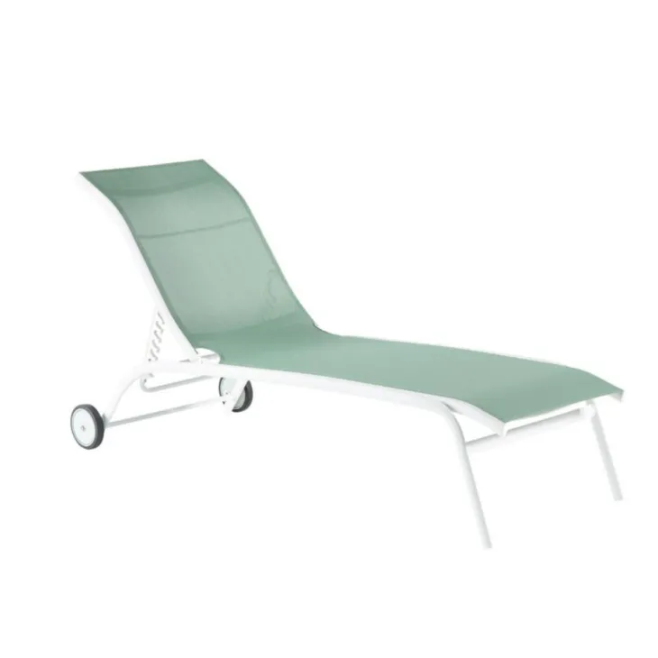 Bain de soleil en aluminium blanc et toile textylène vert amande Alto - 197 x 70 x 39/93 cm