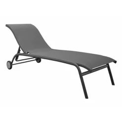 Bain de soleil en aluminium graphite et toile textylène grise Alto - 197 x 70 x 39/93 cm