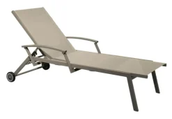 Bain de soleil Oro avec accoudoir coloris beige en aluminium - 190 x 68 x 34 cm