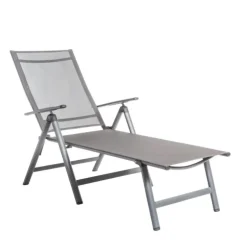 Bain de soleil pliant en aluminium et textilène coloris gris Rosa - 136 x 74 x 107 cm