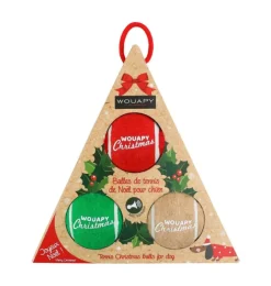 Balles de tennis de Noël pour chien avec squeaker coloris multicolore Wouapy - coffret de 3 jouets