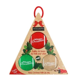 Balles de tennis de Noël pour chien avec squeaker coloris multicolore Wouapy - coffret de 3 jouets