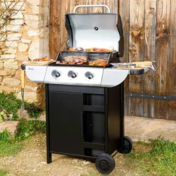 Barbecue au gaz Miami 300 avec 3 feux 9KW coloris noir - 120,8 x 59,5 x 113 cm