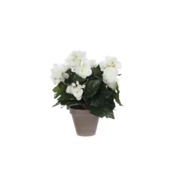 Bégonia blanc plante artificielle en pot gris H 30 x Ø 25 cm