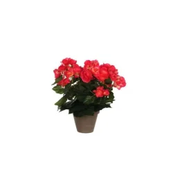 Bégonia rose plante artificielle en pot gris H 30 x Ø 25 cm