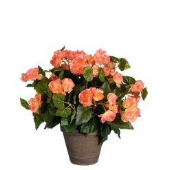 Bégonia saumon artificiel en pot gris Edelman - Ø 36 x H 37 cm