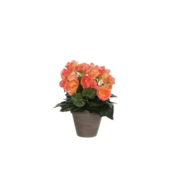 Bégonia saumon plante artificielle en pot gris H 30 x Ø 25 cm
