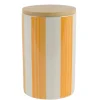 Bocal de conservation en porcelaine blanc et jaune rayé - Ø 10 x H 15,5 cm