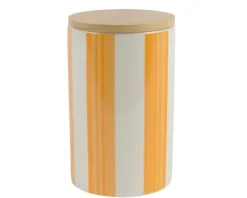 Bocal de conservation en porcelaine blanc et jaune rayé - Ø 10 x H 15,5 cm