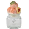 Bocal en verre à couvercle avec décor de pêches orange brillant - Ø 11 x H 19 cm