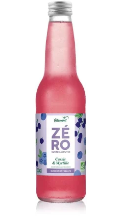 Boisson gazeuse bio Zéro sucres ajoutés cassis myrtille Vitamont – 33 cl