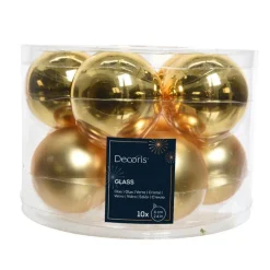 Boite de 10 boules de couleur or clair brillant et mat – Ø 6 cm