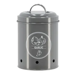 Boite de conservation pour ail en métal gris - Ø 11,7 x H 17,5 cm