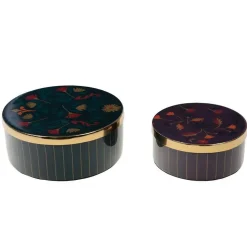 Boite en métal à motif et bordure or Aurore taille 2 - Ø 16 x H 7 cm