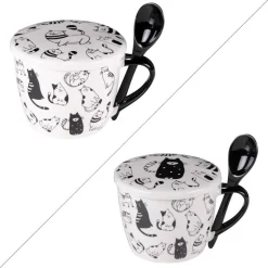 Bol à soupe en porcelaine blanche à motifs chats noirs Friends - 75 cl